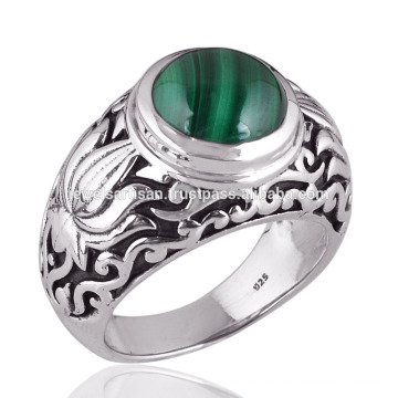 Anneau de designer en malachite et en argent sterling